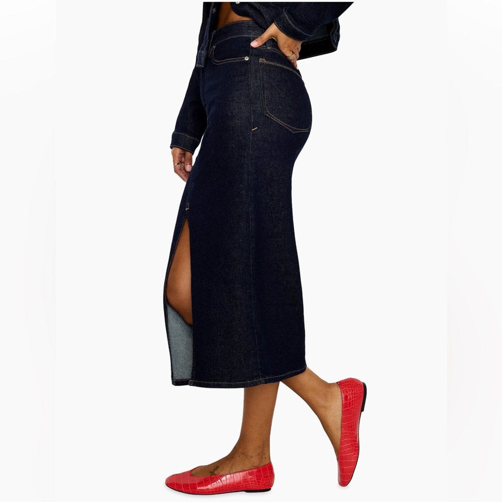 NWT Good American Stretch Denim Midi Skirt Sz 2/26 - Picture 3 of 13